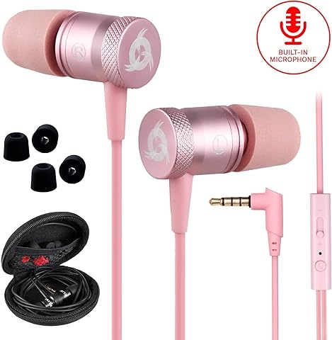 KLIM Fusion - In Ear Headphones with Mic + Excellent Audio Quality + Long-lasting Ear Buds + 5 years Warranty + Pink Wired Headphones with Memory Foam Tips + 3.5 mm Jack + New 2020 Version + Rose Gold