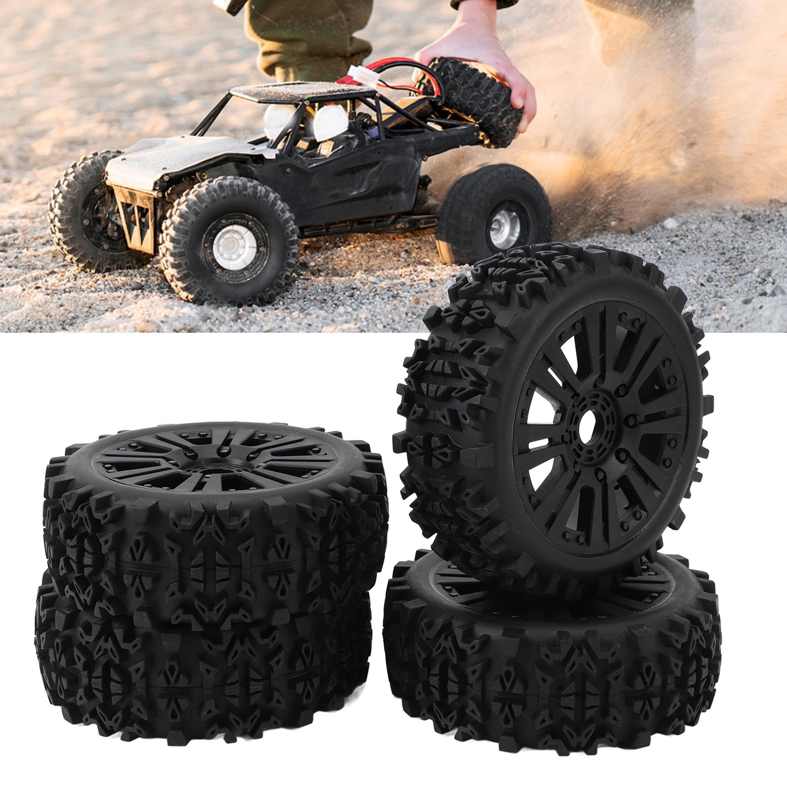 Pneumatici RC fuoristrada per auto radiocomandate in scala 1:8, ruote con profilo aggressivo, design esagonale 17 mm per una presa eccellente e una facile installazione