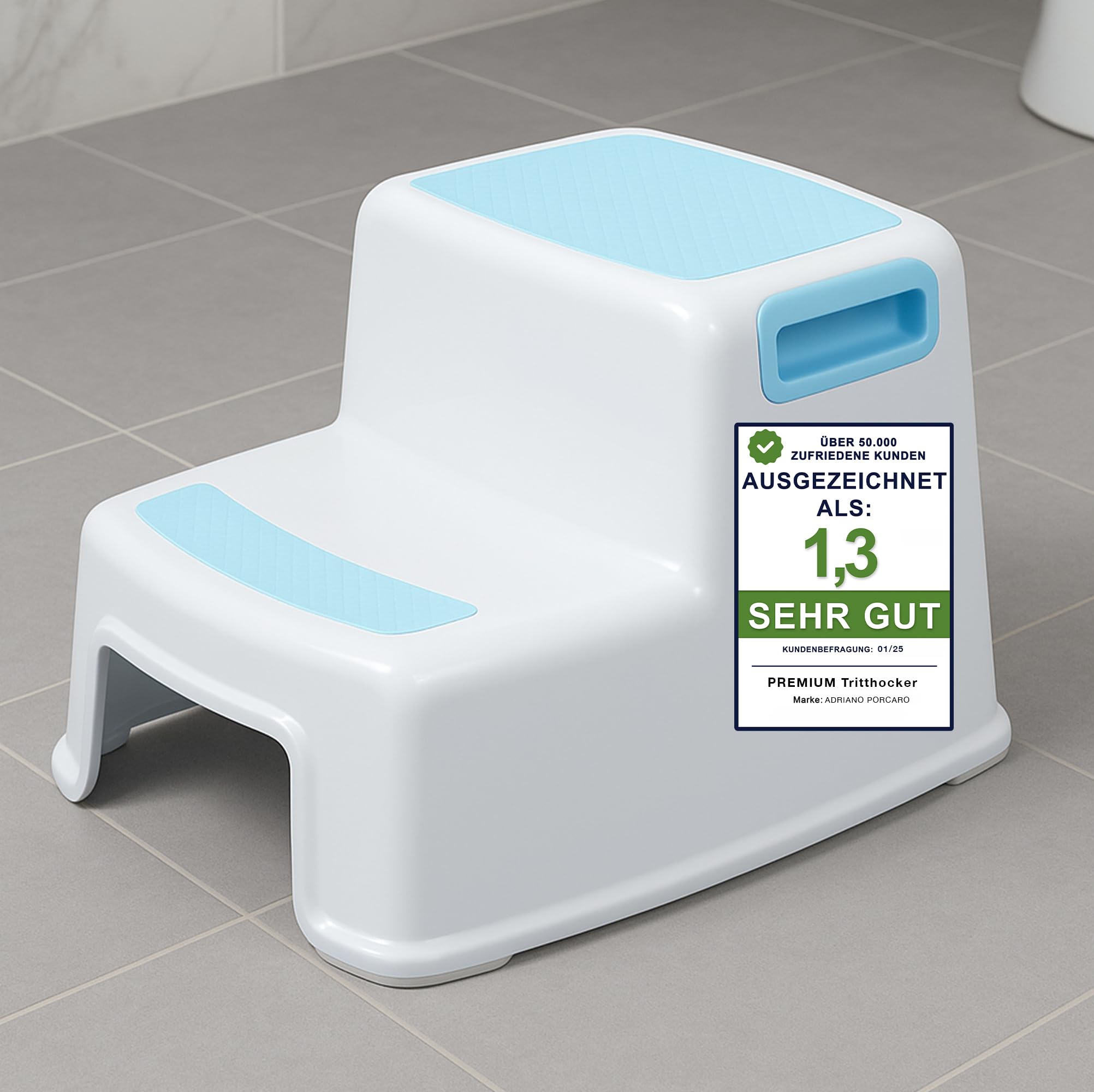 Ap® – Escalón Azul I Taburete de plástico I Adultos y niños I Taburete Infantil de Dos Niveles con Superficie Antideslizante, baño y Cocina, Taburete Antideslizante, 26 cm de Alto, Estable 80 kg