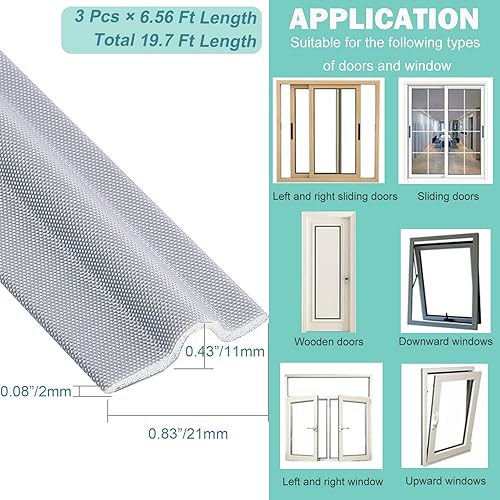 Miniatura 2 de MOPMS 3 burletes insonorizantes para puerta, burlete autoadhesivo para ventana, se puede cortar, 19.68 pies de longitud (3 unidades x 6.56 pies)