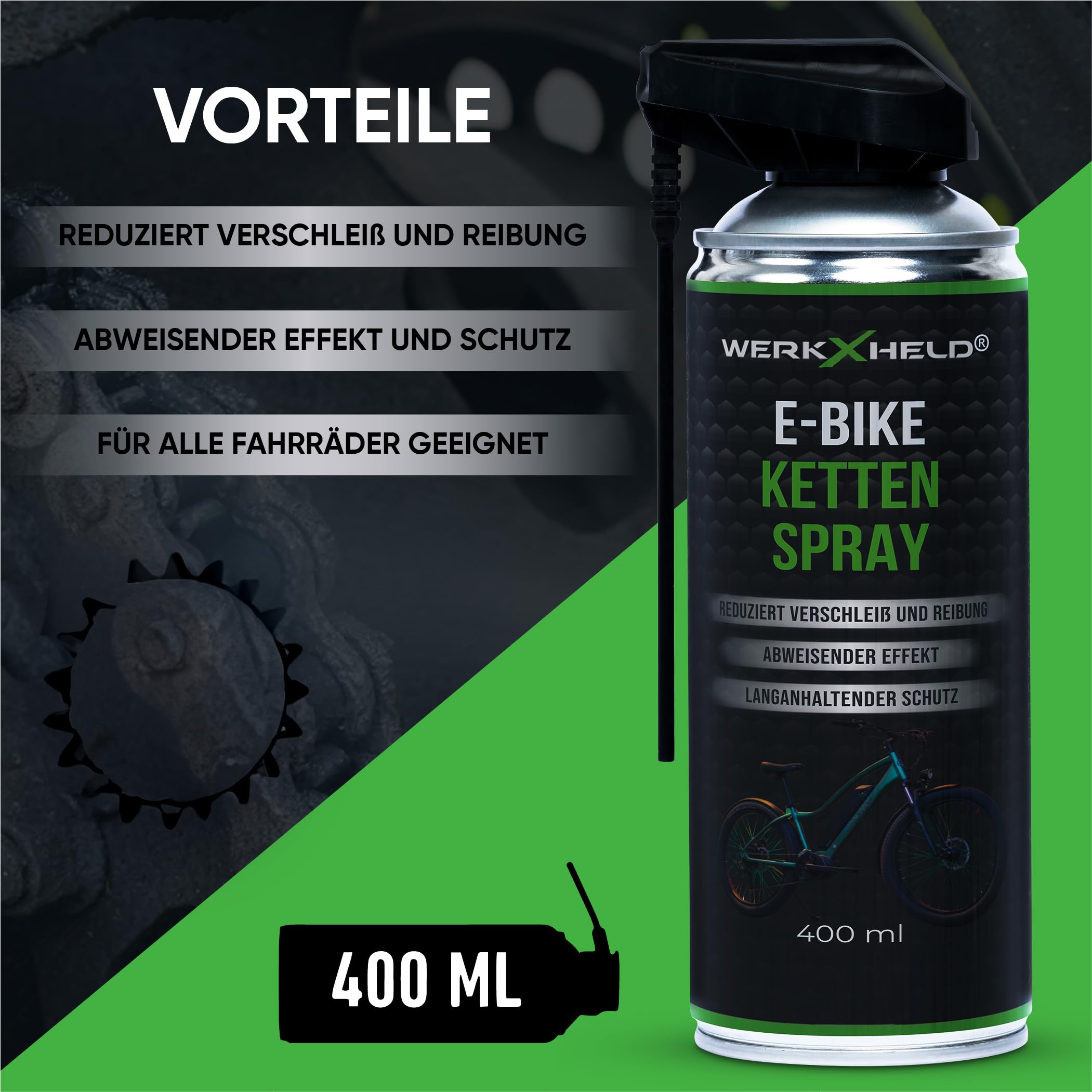 Spray Graisse Chaîne Vélo 400ml WerkXheld - Lubrifiant Cire Pour Vélo Électrique Et Vélo De Course