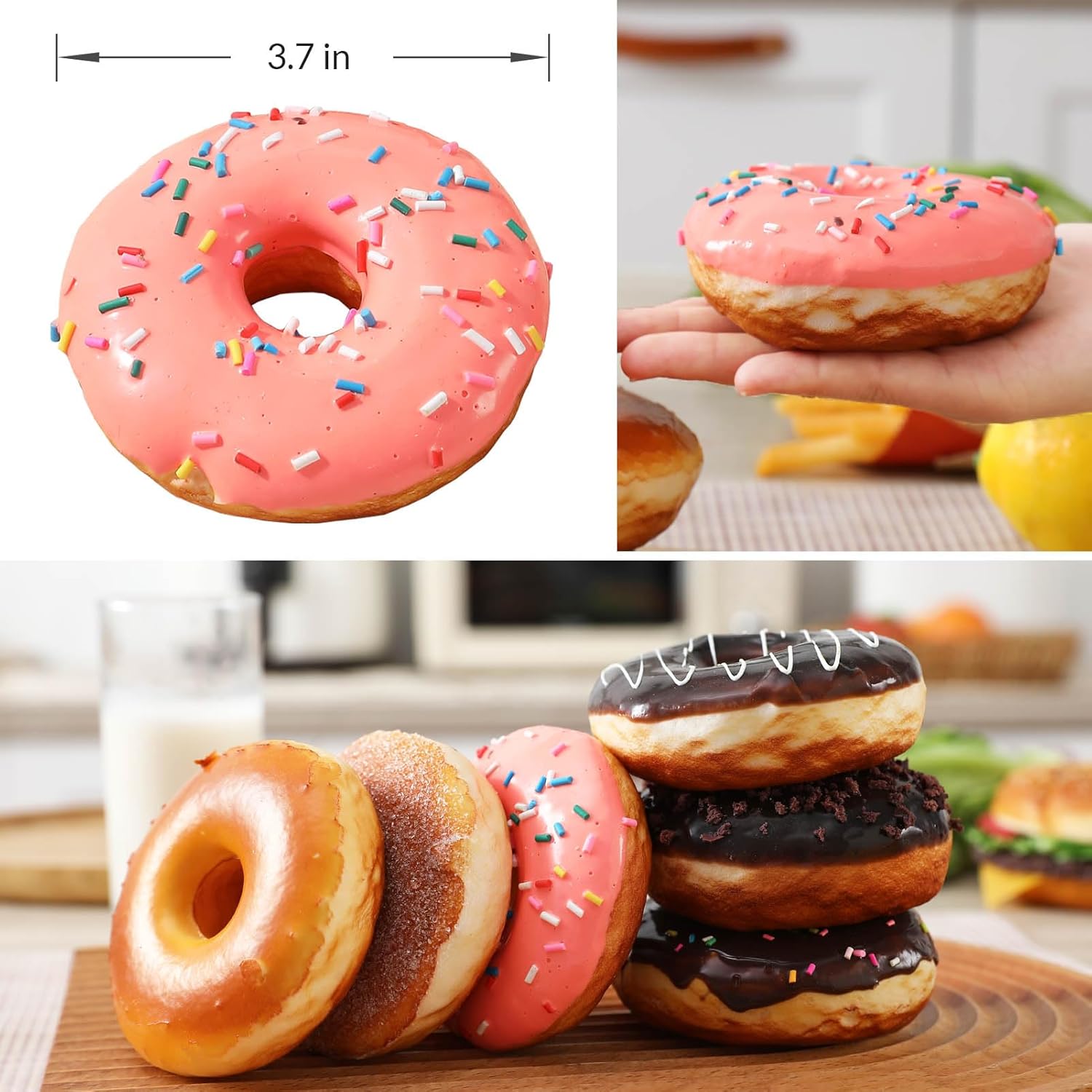 Fake Donut 6 Pack Artificial Doughnut for Decoration Realistic Fake Food for Display Faux Dessert Party Decorations Photography Props - Image 3