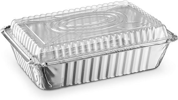 Disposable Aluminum Foil Pans, Plastic Lids, 2.25 lb, 25 Pack