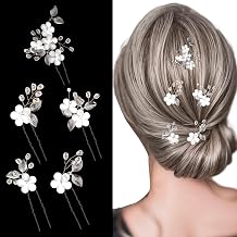5 Pcs Wedding Hair Pins For Brides Bridal Hair Accessories For Women White Flower Pearl Rhinestone Bridal Hairs Pieces Clips For Women And Girls Brides Bridesmaid Styling