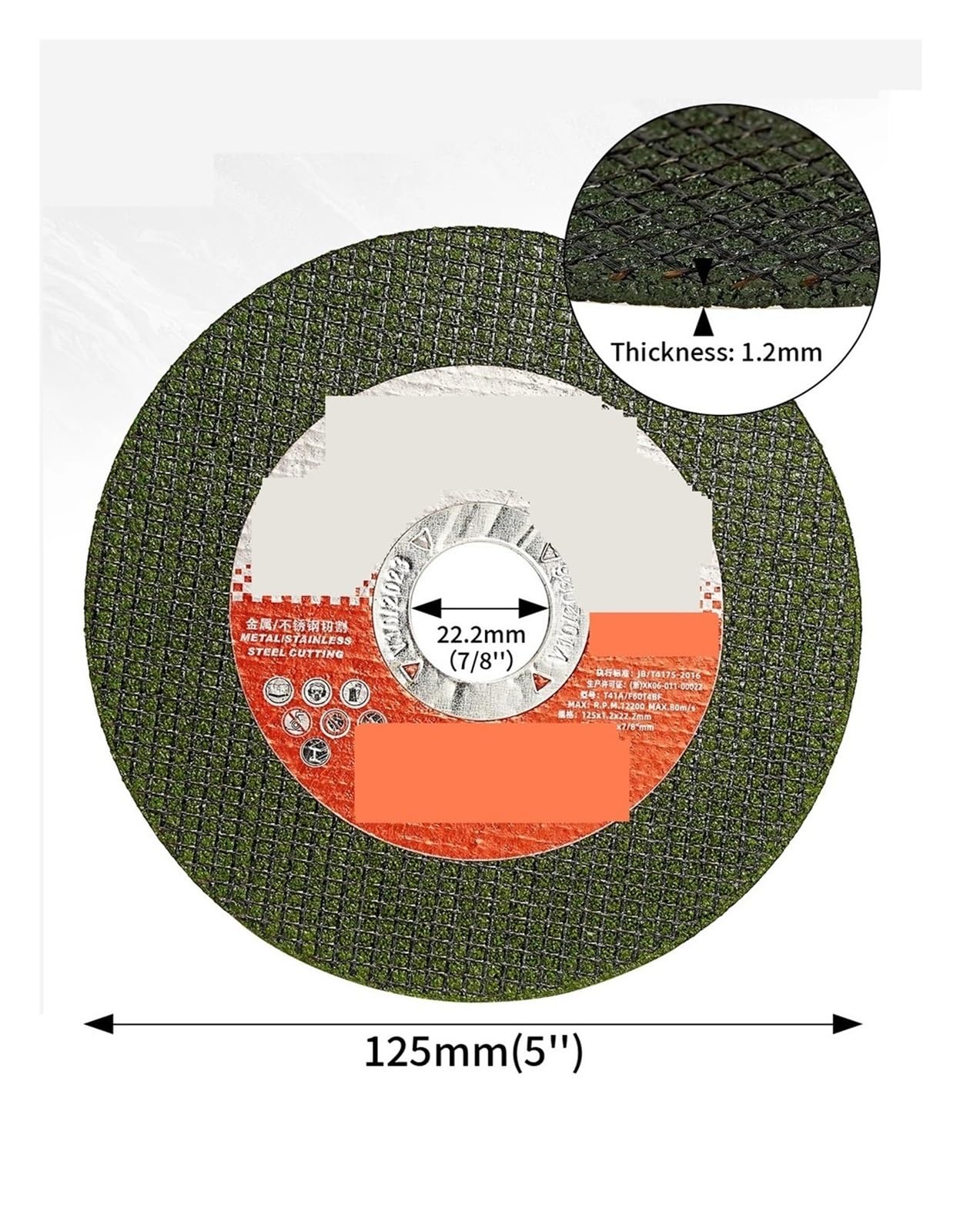 Trennscheibe 5 Zoll Rundschleifscheiben aus Harz for Sägeblätter, 22,2 mm Bohrung, 1,2 mm, ultradünnes Winkelschleifer-Zubehör(10pcs)