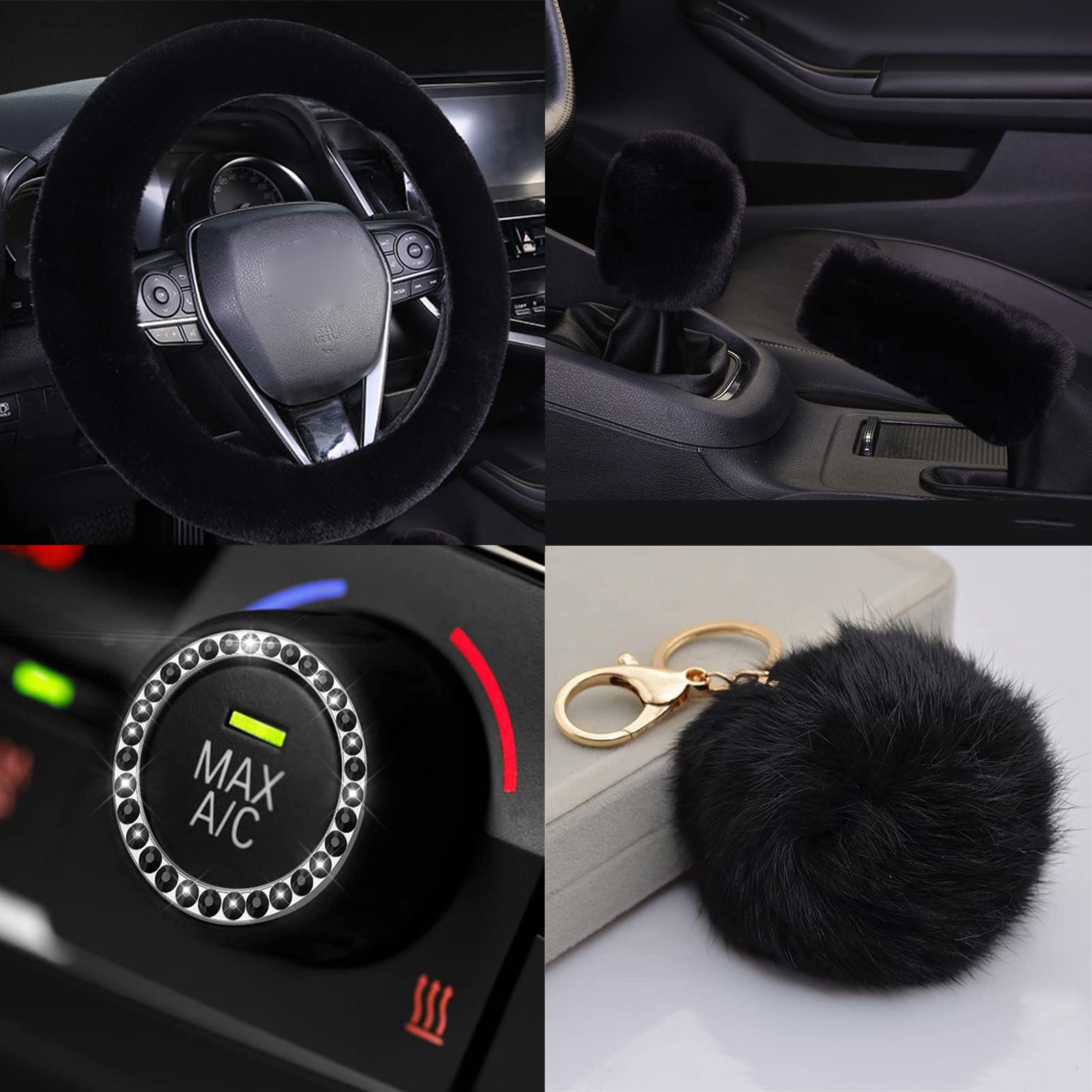 ZYNQACC 1 set di 8 coprivolante soffici, caldi e morbidi, per donne/ragazze, accessori universali per auto da 15" (nero)
