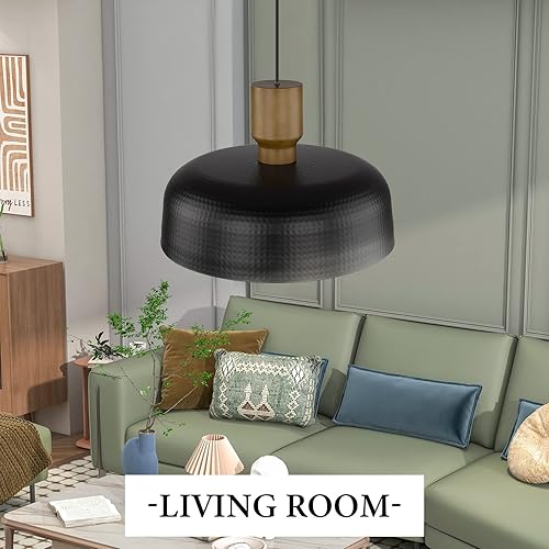 Miniatura 4 de Darkaway Lámpara colgante industrial grande de 18.1 pulgadas con pantalla de metal martillado, iluminación colgante de gran tamaño negro para isla