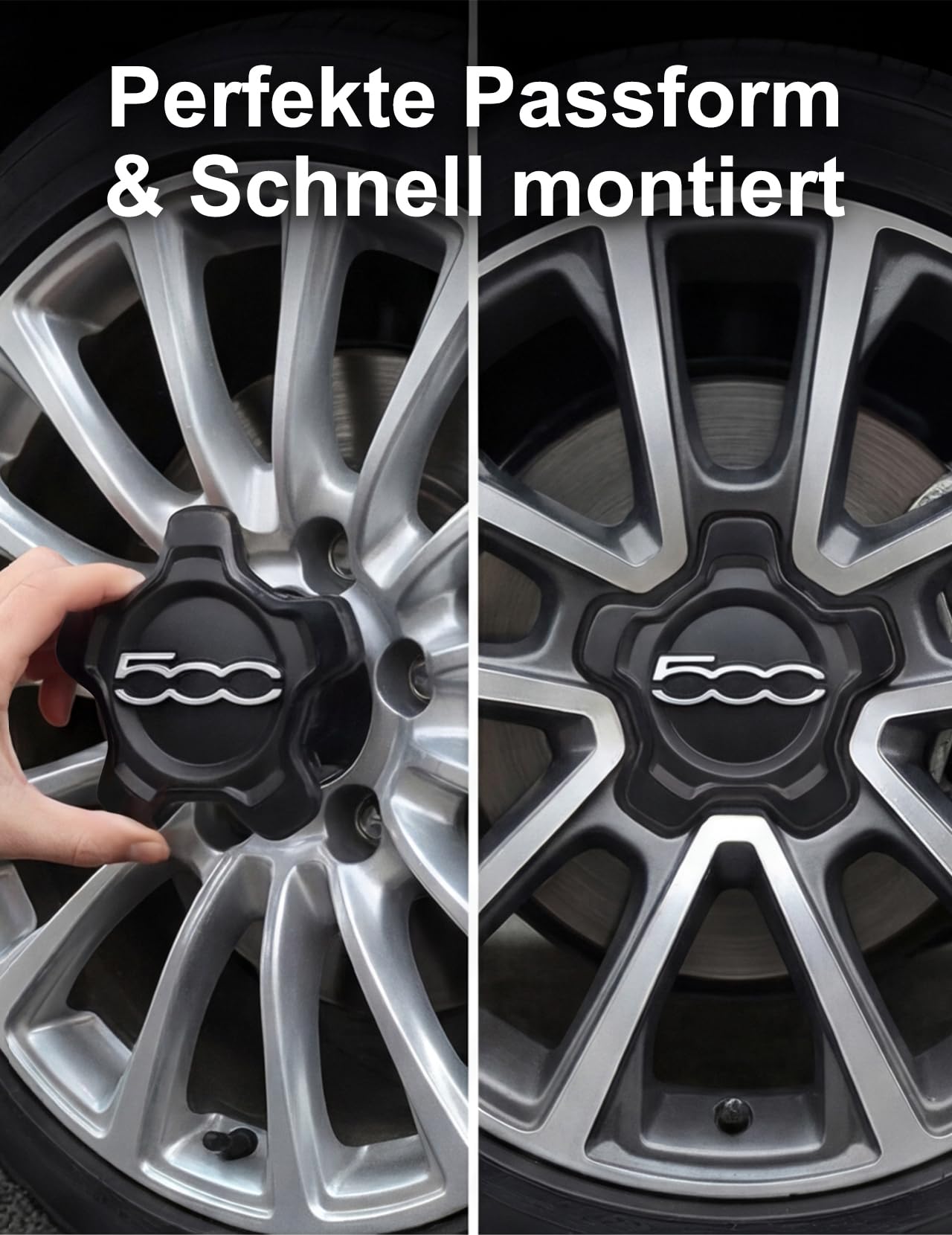 Kołpak koła FIAT 500 wykonany z wysokiej jakości tworzywa ABS, akcesorium do modernizacji osłony piasty koła 68078419ac do osłony felgi (4 Sztuka Czarna obwódka Biały napis)