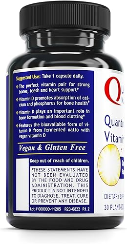 Miniatura 3 de Quantum Vitamina D3 y K2 - Apoya la salud ósea y la salud cardiovascular - Ayuda en el metabolismo del calcio, la circulación sanguínea, la