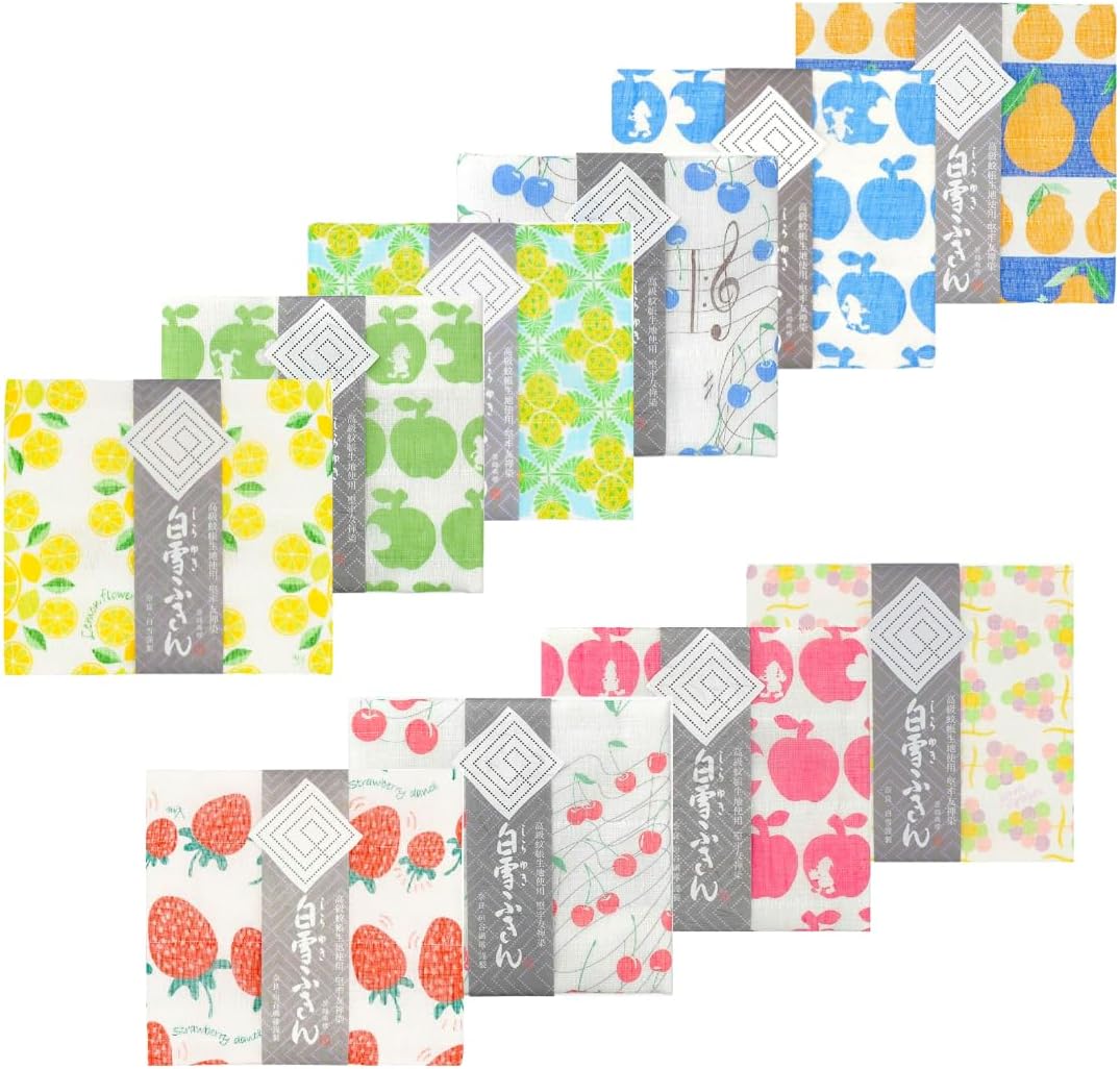 白雪ふきん 白雪友禅ふきん 人気フルーツ柄 10枚セット /まとめ買い 漂白剤使用可 プチギフト 綿 レーヨン 日本製 約30×40cm かわいい おしゃれ