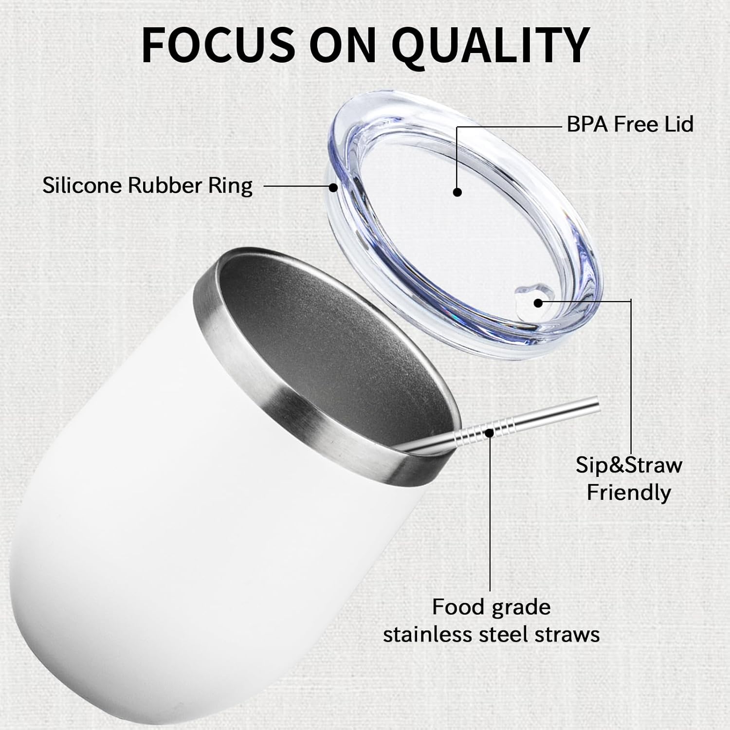 12oz/4 Pack Stainless Steel Wine Tumbler with Lids, Double WallVacuum Stainless Steel Travel Tumbler,Insulated Wine GlassesTravel Tumbler for Cold & Hot Drinks,Cup for ChampaignCoffee(white+Blue) - Image 3