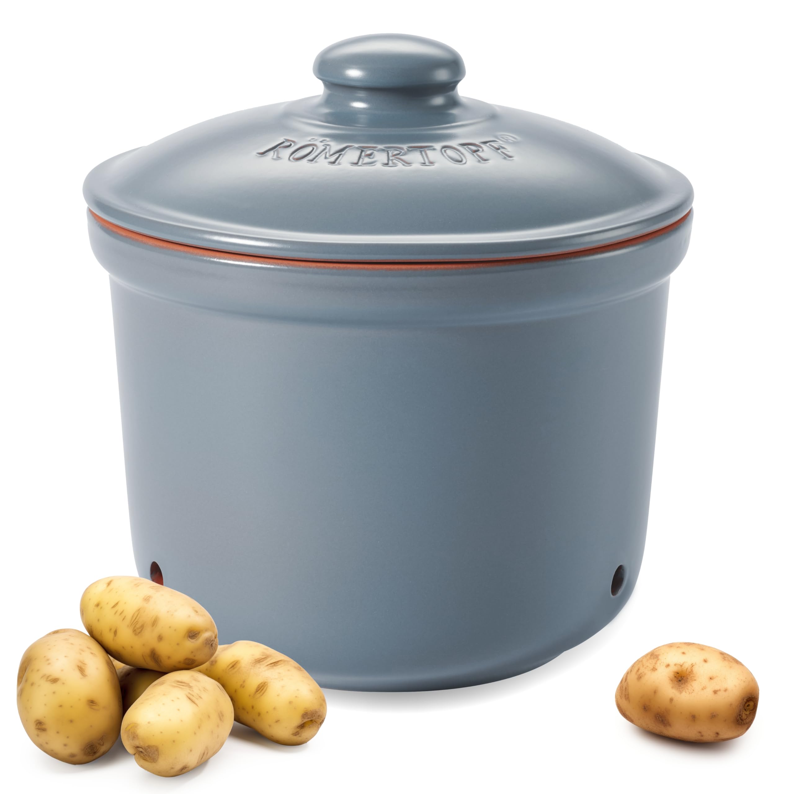 Römertopf Contenitore per Patate in Ceramica – Conserva Patate Fresche più a Lungo, Traspirante e Areato, Blu-Grigio, tradizione dal 1967