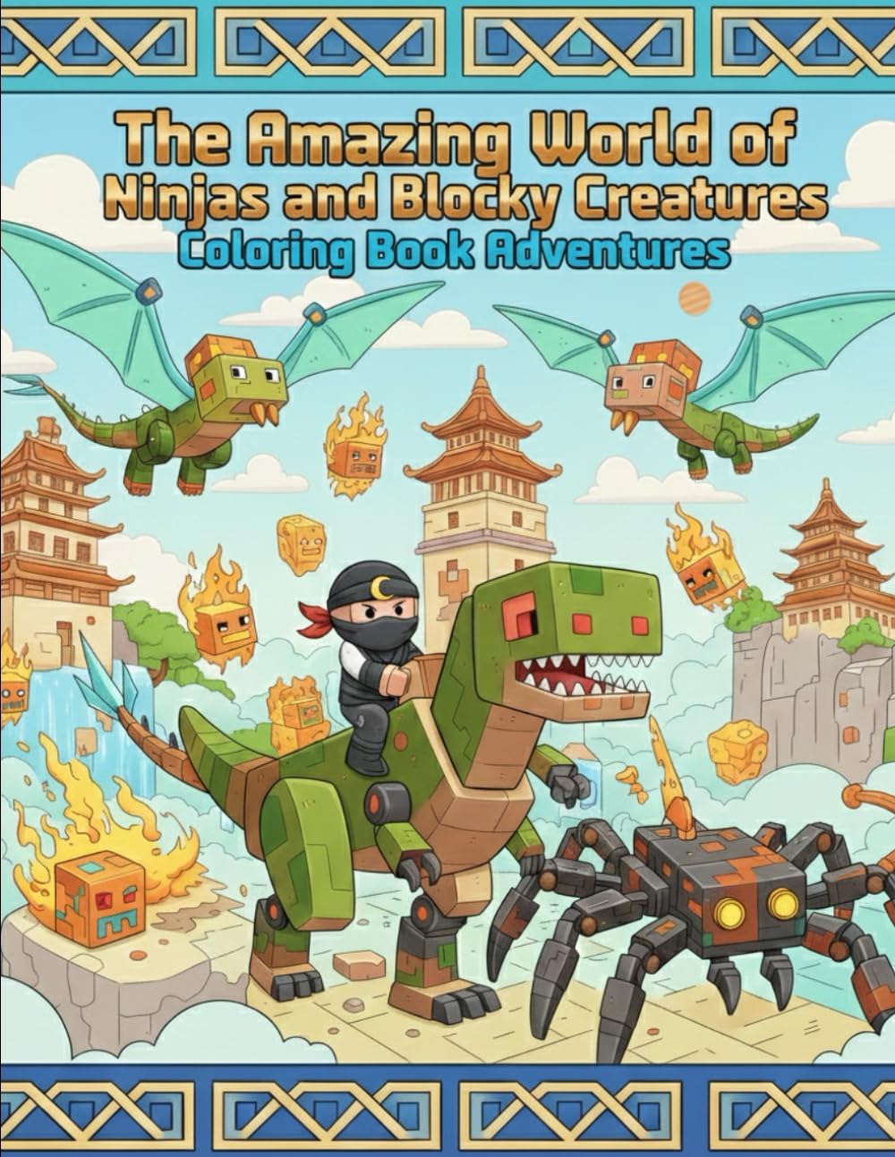 NINJA CRAFT: The Fantastic World of Ninjas and Cubic Creatures: A Cool Coloring Book for Kids Ages 4-10