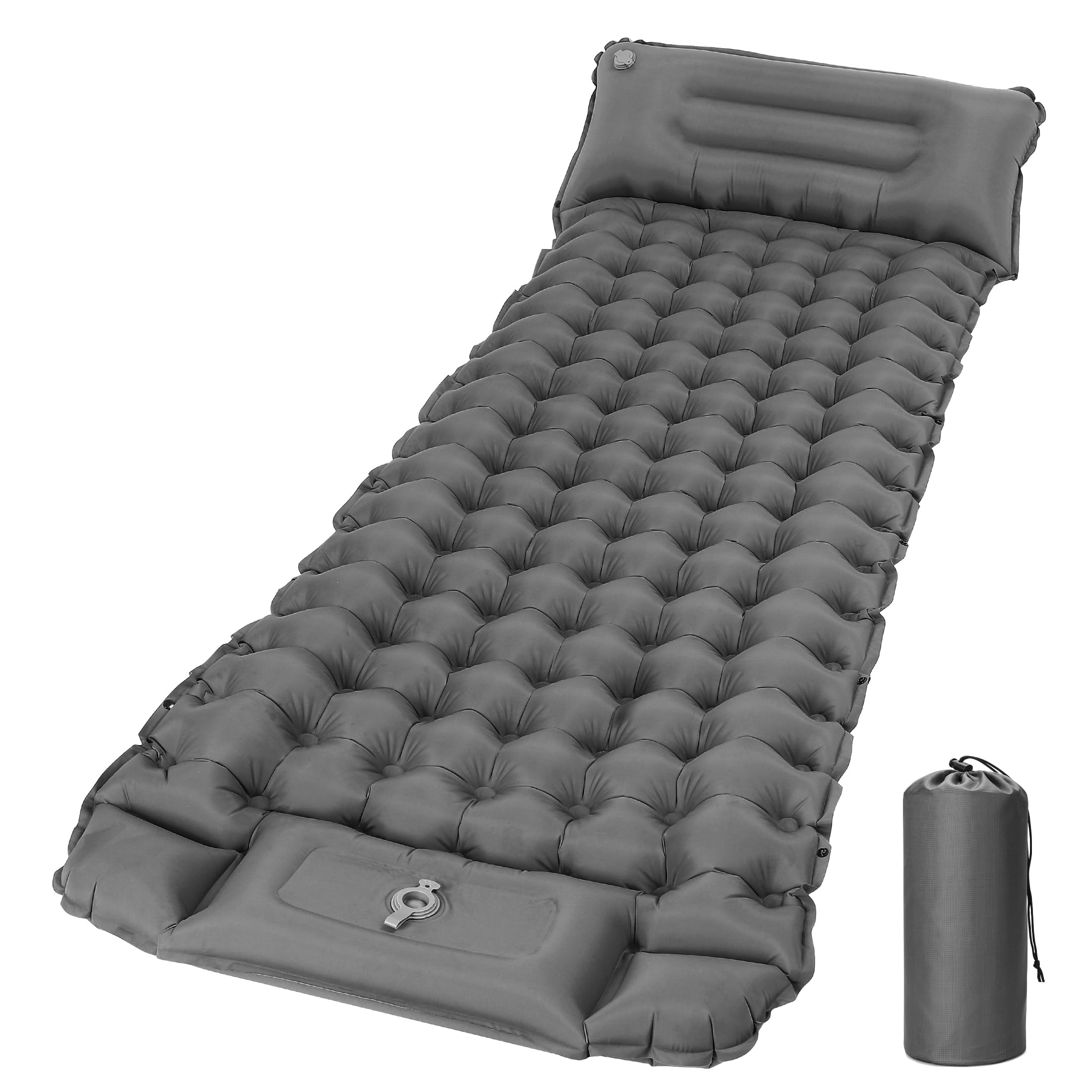 Tapis de Camping Gonflable, Convient pour Le Camping, la Plage, la randonnée, la Pompe à Pied intégrée, Confortable et Facile à Transporter(Couleur Gris)