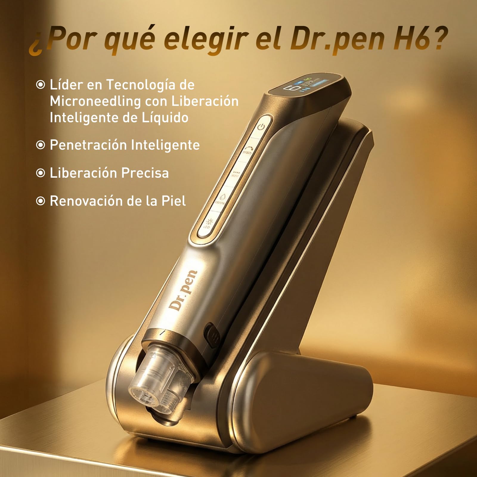 Dr.pen H6 Inalámbrico Microneedling con LED y Depósito de Suero | Escanea QR, compatible con todo suero y mejora absorción, ajuste preciso por chip, videotutorial, hogar o salón