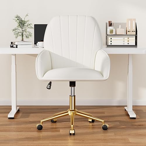 Miniatura 8 de Silla de escritorio para oficina en casa, cómoda con ruedas giratorias ajustables, moderna silla de tocador de maquillaje de terciopelo con respaldo