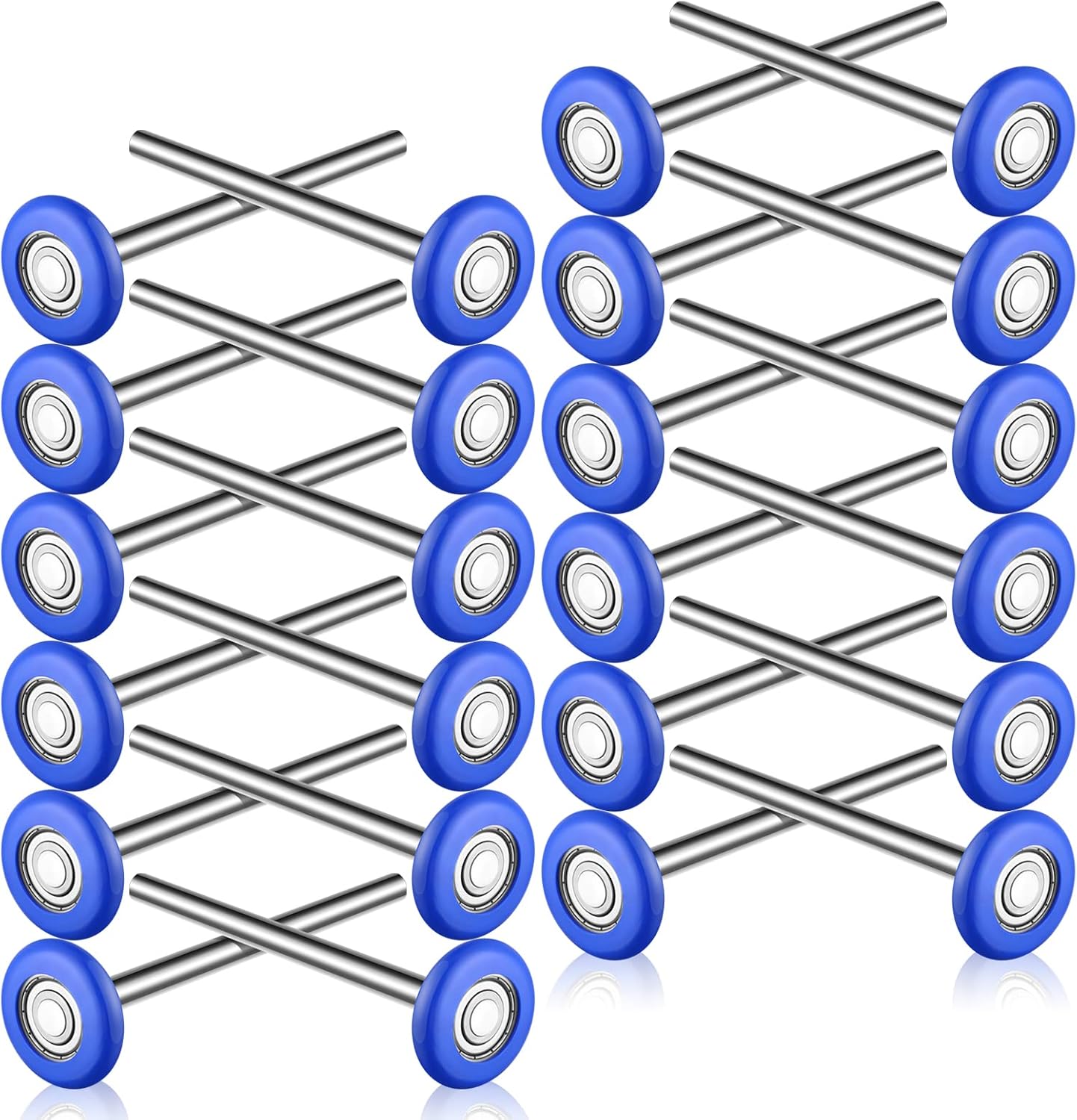 Treela 24 Pcs 1.8” Nylon Garage Door Rollers, Quiet Durable Garage Door Replacement Wheels Kit for 2" Track 7" Extended Stem Smooth High Load 6200zz Double Seal Precision Ball Bearings Parts (Blue)