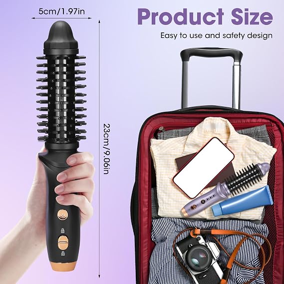 Cordless Curling Iron Brush,3 in 1 Cordless Hair Curler and Straightener Brush,Portable Travel Curling Iron Mini Brush for Women,Curly Straight Hair Travel Heat Styling(Black)
