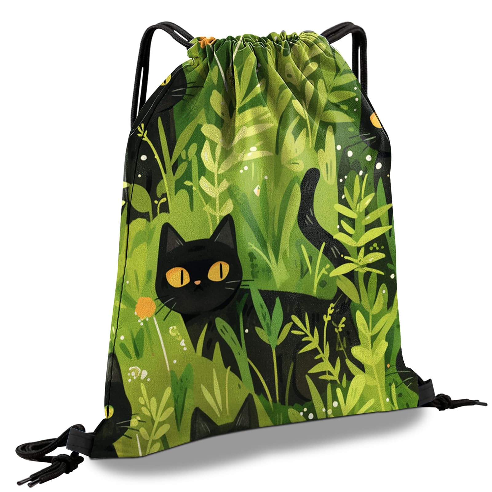 Cabreche Drawstring Backpack Draw String Sports Bags for Gym Travel Beach Waterproof Cute Sackpack Men Women Aesthetic (13"×17")-Cat