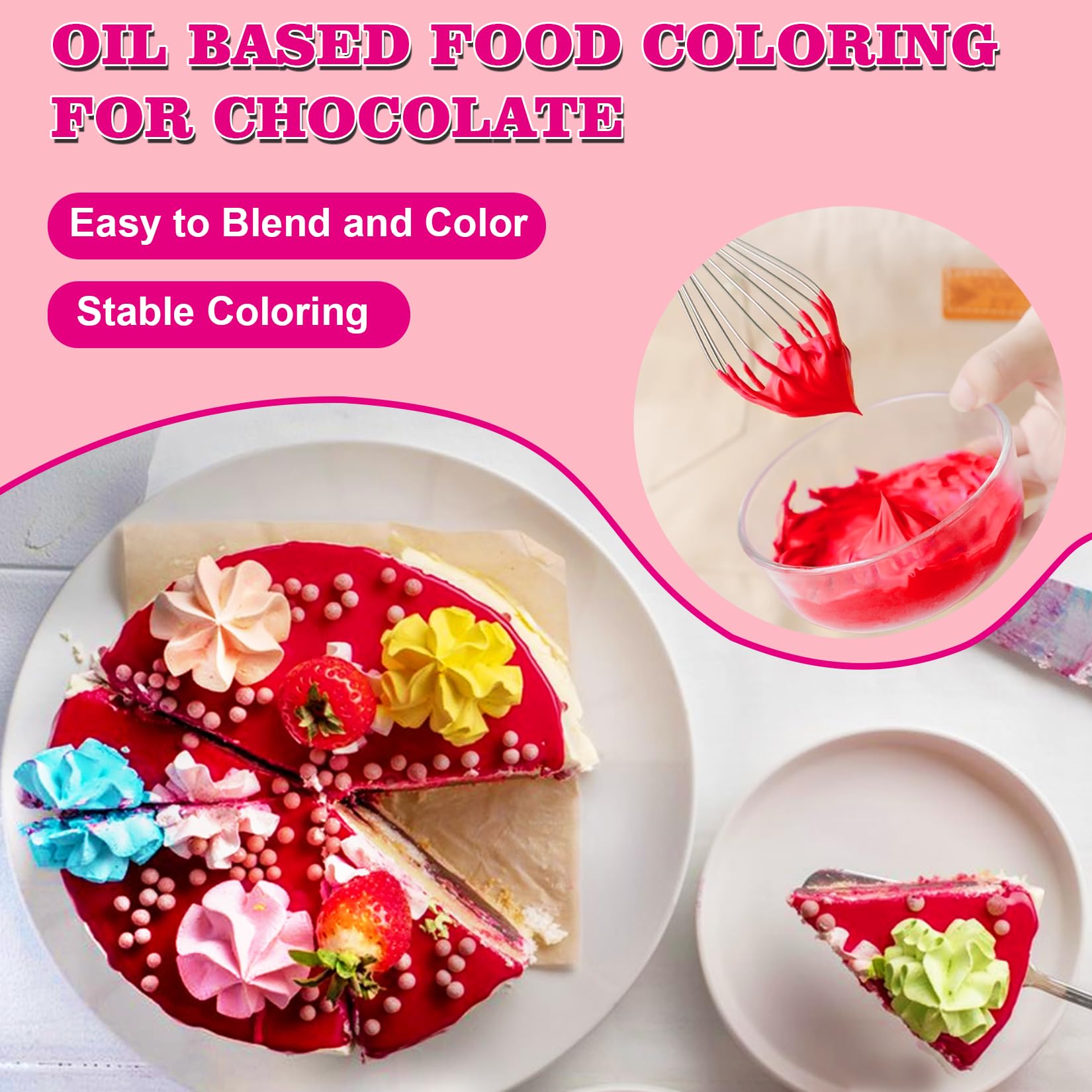 Oil Based Food Coloring, 24 Vivid Color Oil Based Food Coloring for Chocolate Melts Candy Cake - 0.35 Fl. Oz (10ml)/Bottles
