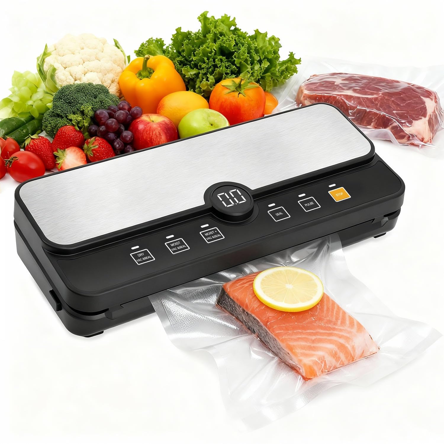Macchina sottovuoto | Elettrodomestico compatto da cucina per la conservazione di alimenti freschi | Guarnizione automatica One-Touch | 4 modalità intelligenti: secco, umido, umido e freddo |