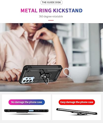 Miniatura 2 de Carcasa de grado militar para Samsung Galaxy A23 5G, anillo giratorio de metal 360, soporte de soporte, armadura, resistente, a prueba de golpes,