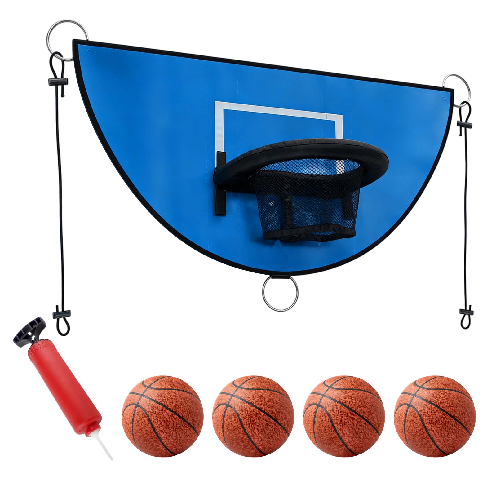 Panier de basket pour trampoline : Mini panier de basket, accessoire pour trampoline avec 4 mini ballons et pompe, support de basket avec protection solaire universelle pour enfants et adultes - Bleu