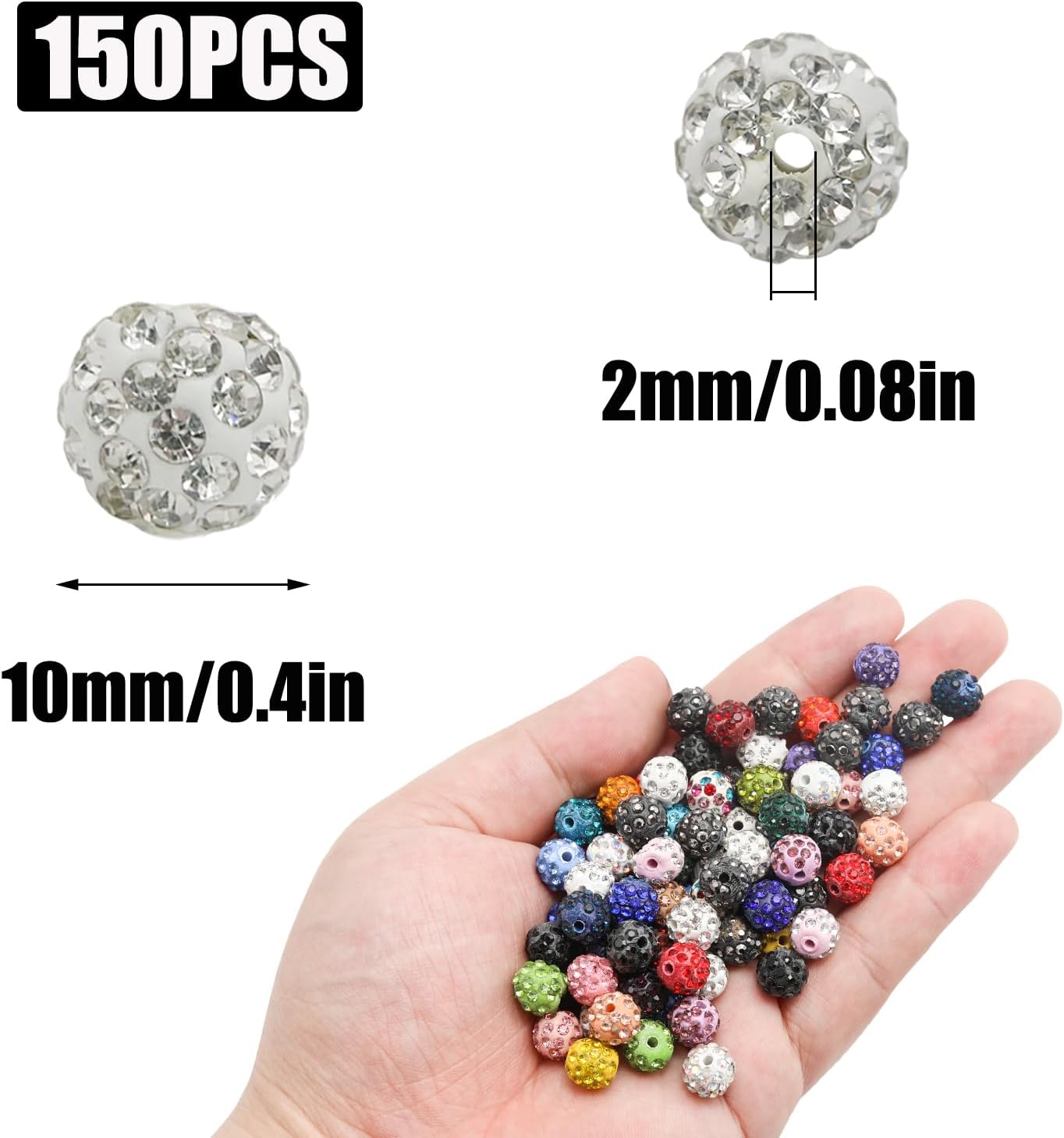 150 Pcs 10mm Clay Rhinestone Beads for Jewelry Making, Multicolor image 2