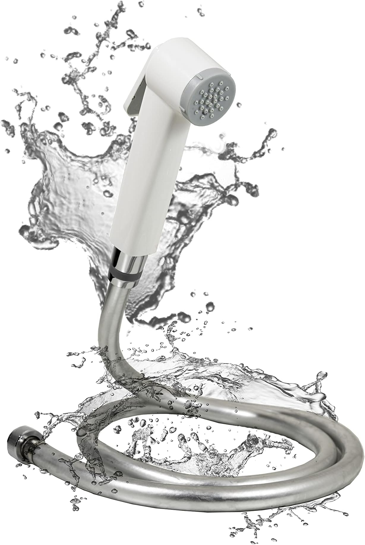 Alpha Hand Trigger Bidet/Shattaf Set - White / 120cm Silver Multilayer PVC Hose