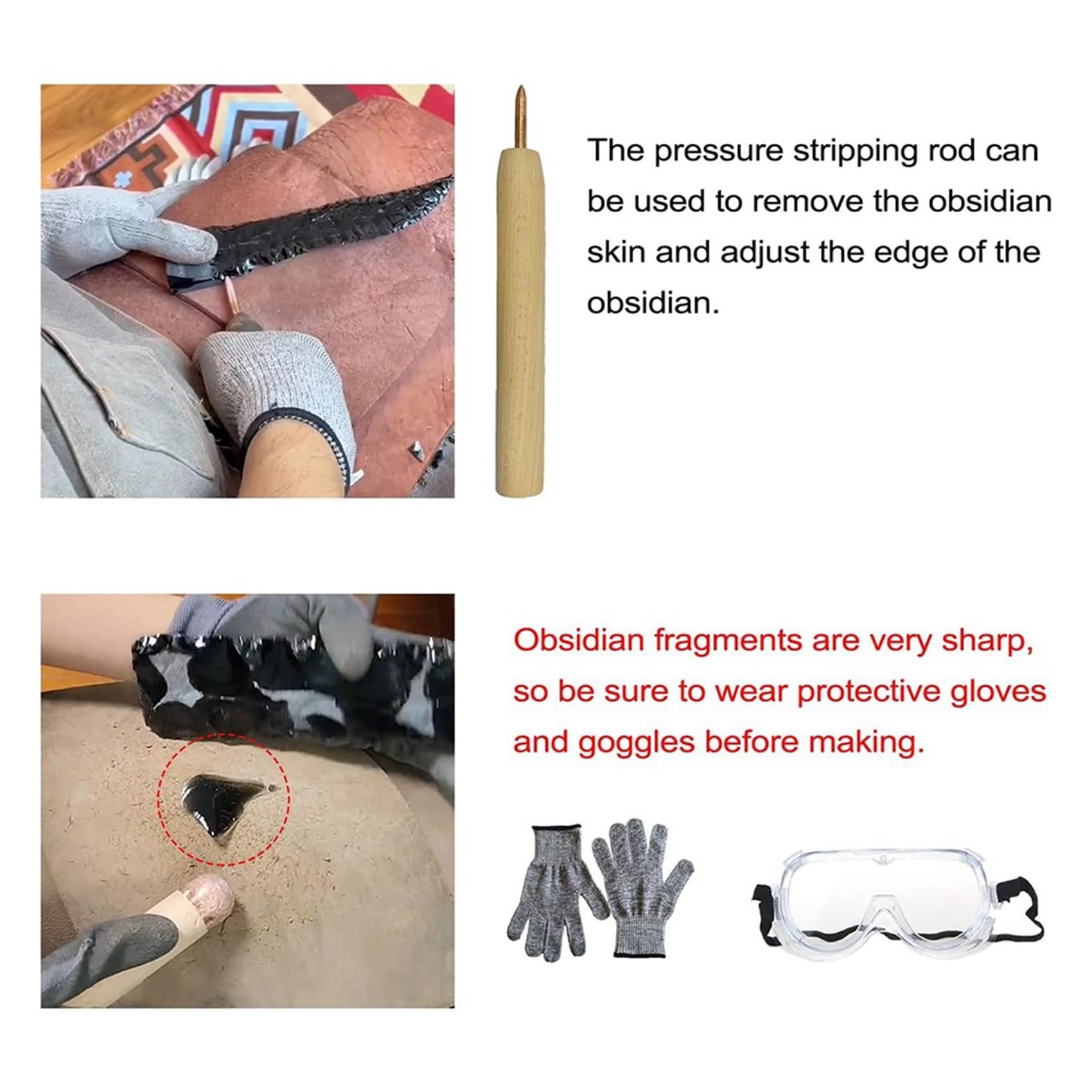 Flintknapping-Set für Profis und Anfänger, Steinbearbeitungsset für Pfeilspitzen und Primitive Werkzeuge Aus Obsidian