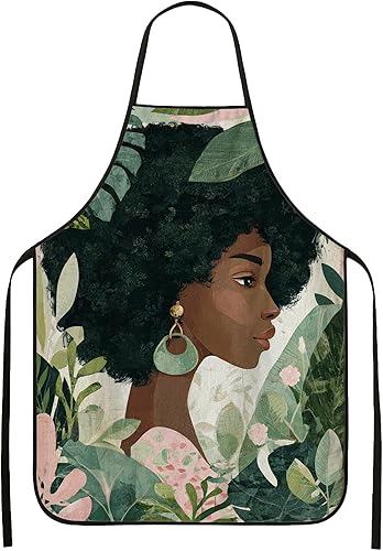 Botanical Aprons for Cooking, Artistic Floral Design Kitchen Apron for Adults, Stylish Greenery Pattern Washable Apron Bbq