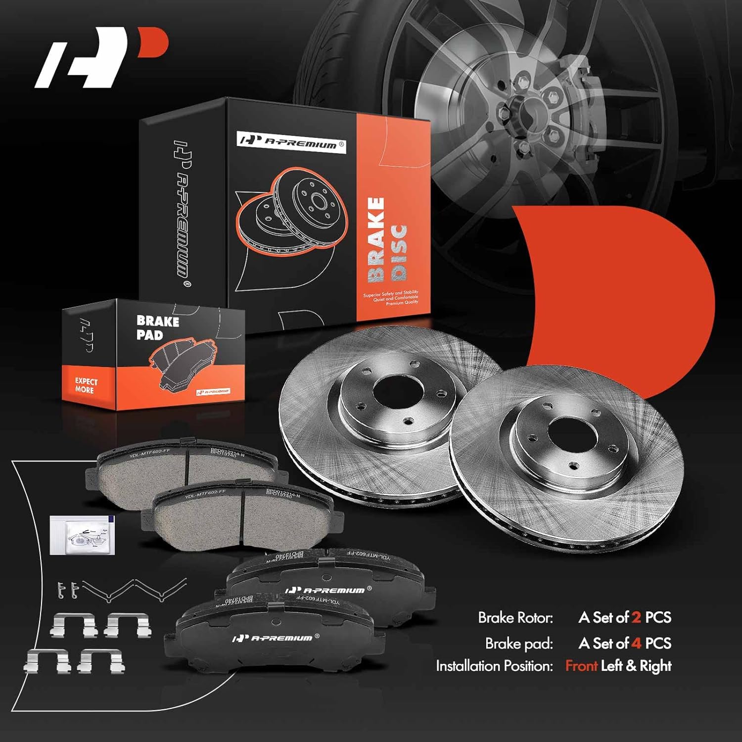 A-Premium 12.59 inch (319.8mm) Front Vented Disc Brake Rotors + Ceramic Pads Kit Compatible with Nissan Models - Maxima 2009-2014/2016-2018, 6-PC Set