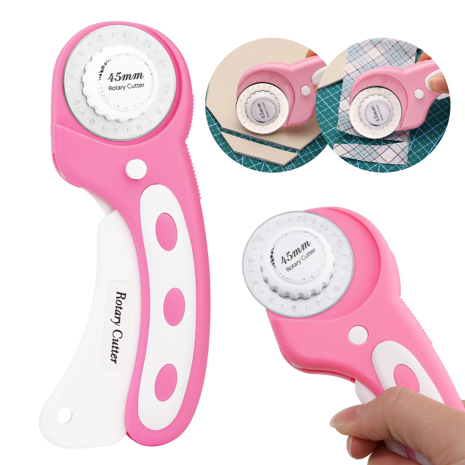 Rotary Cutter, Professional 45mm Rotary Fabric Cutter, Rotary Cutter for Fabric, Card Paper Sewing Quilting Roller Fabric Cutting Tailor Scissors Tool Dress Clothes Making DIY Tool (Pink)