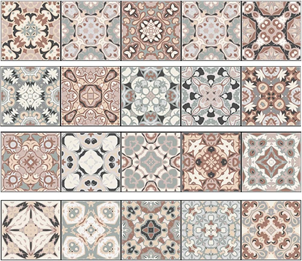 25pc Tile Stickers,Retro Traditional Wall Tile Transfers Stickers Self