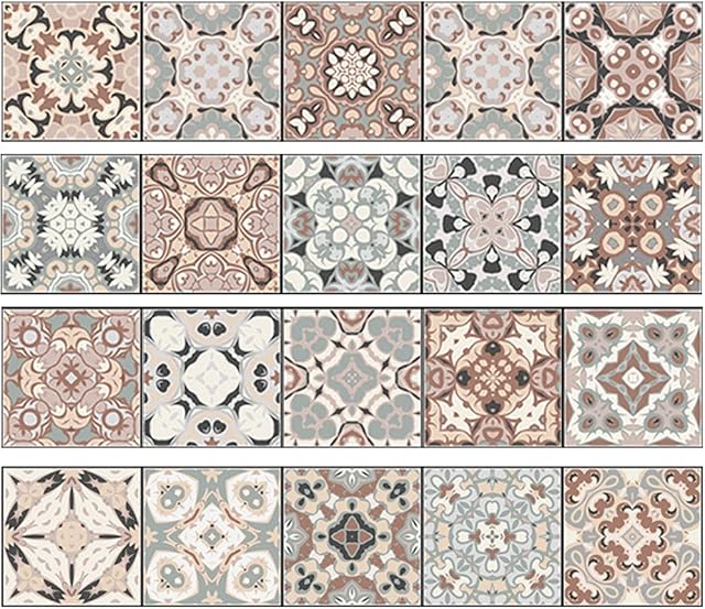 SUHU 20PCS Tile Stickers, Moroccan Style Wall Sticker Self Adhesive, Peel and Stick Wall Tiles Art Decor for Bathroom Home Decor Kitchen DIY(6x6in,15x15cm)