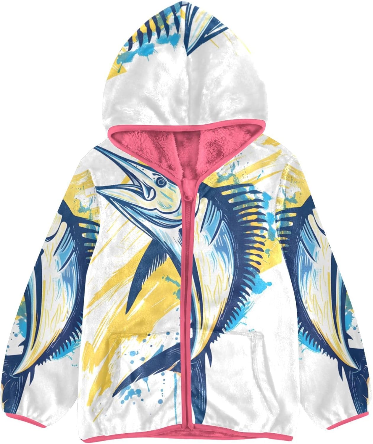 ALAZA Fish Hoodie Jacket for Girls Toddler Fleece Zip Up Coat Plush Jacket Long Sleeve Outerwear for 3 Years