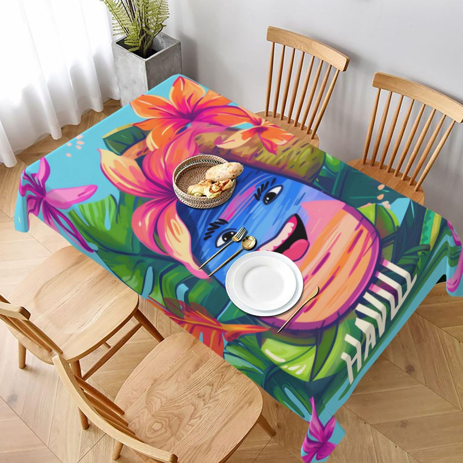 WPKJU Hello Hawaii Printed Tablecloth 60x90 in Water Resistant Table Cover Washable Rectangle Table Cloth for Dining Tables
