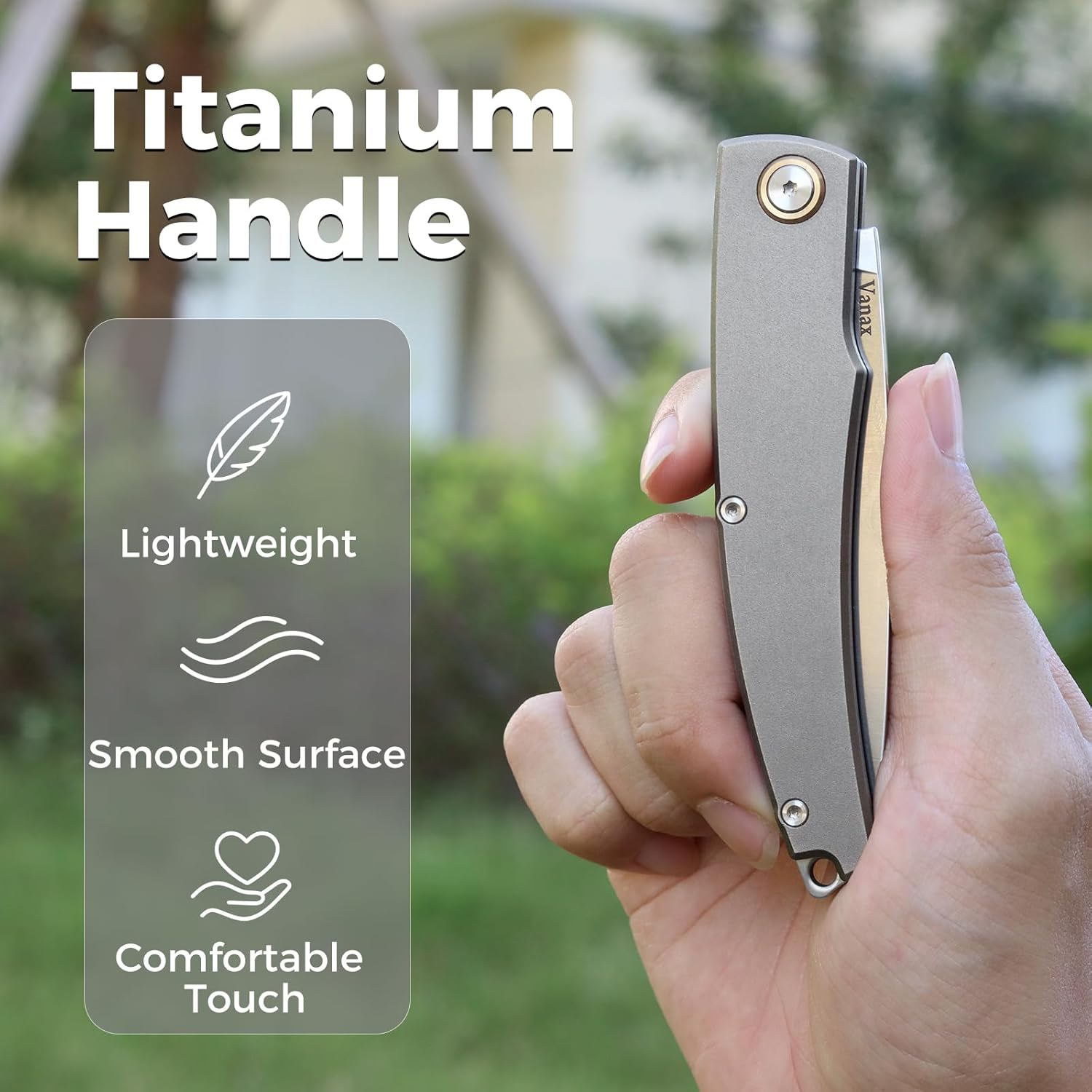 EDC Pocket Knife with Leather Sheath, 3.5" Vanax SC Blade Folding Hunting Knife with Titanium Alloy Handle, Multiple Survival Tactical Knives for Outdoor Camping Fishing, ideal Gifts for Him