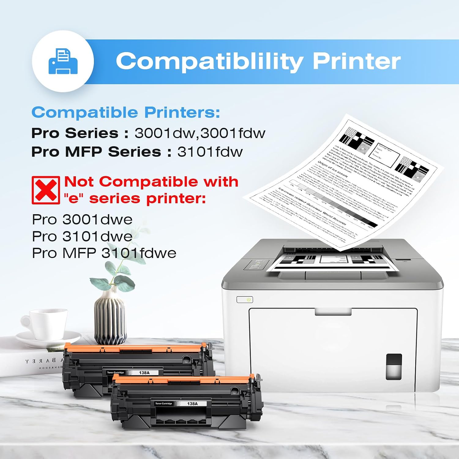 colorfly 138A Toner Cartridge [with Latest Chip] Replacement for 138a Black LaserJet Toner Cartridge W1380A 138A Black Toner Work with Pro 3001dw Pro 3001fdw MFP 3101fdw Printers image 2