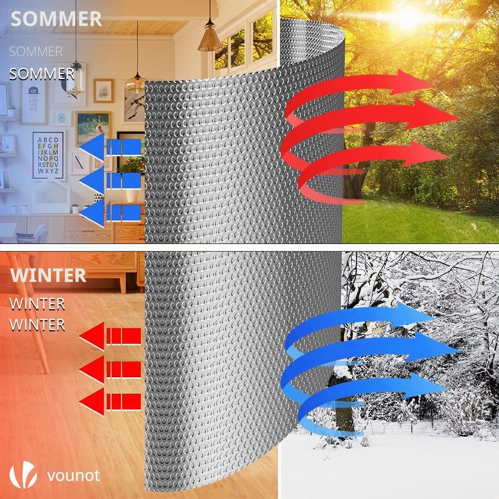 VOUNOT Isolierfolie Dämmfolie 10m x 122cm x 3mm, Doppelte Alu-Luftpolsterfolie Heizkörper Reflexionsfolie Thermofolie