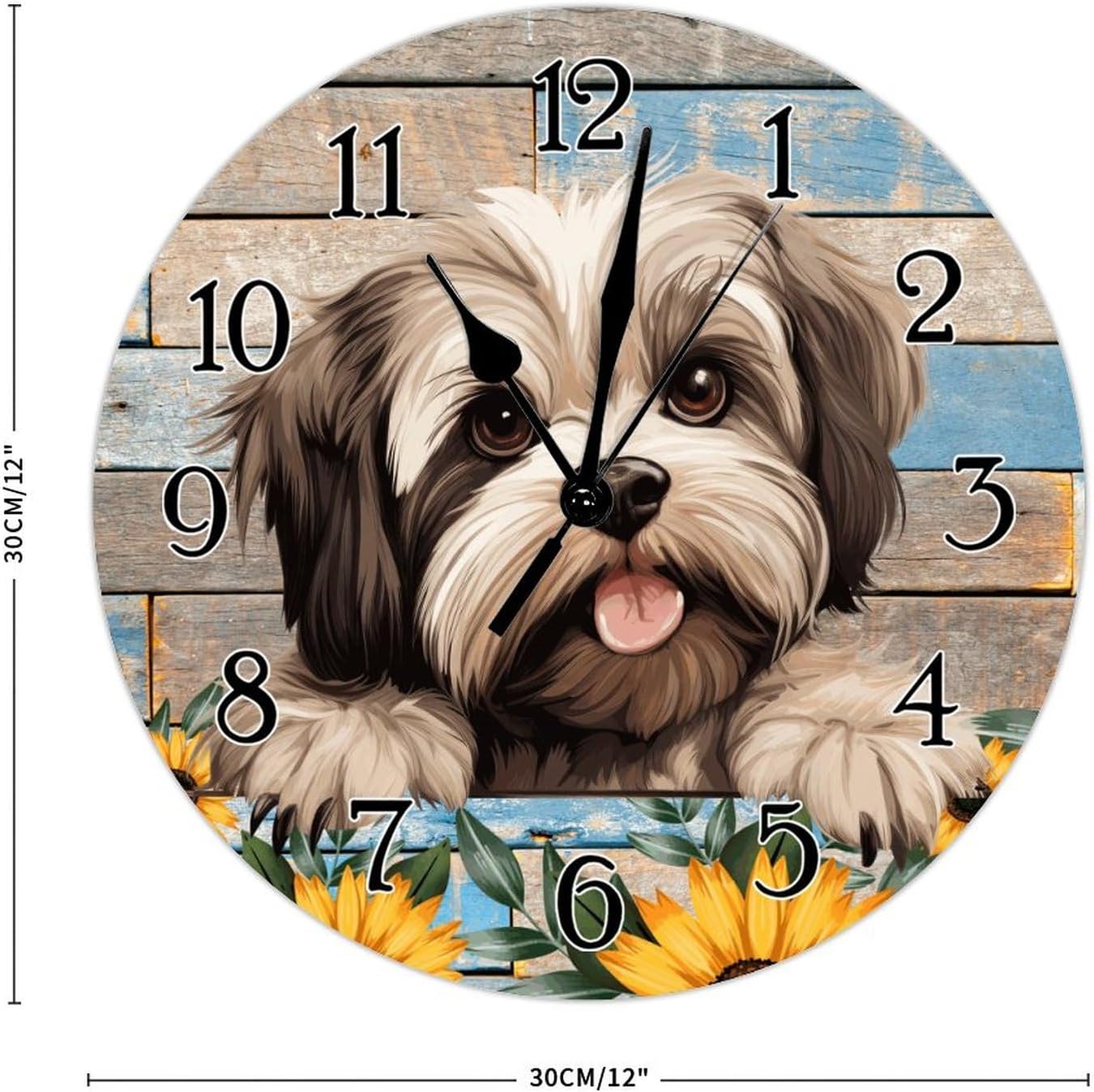 Clocks Lhasa Apso Wooden Clock Lhasa Apso Cute Funny Peeking Dog Puppy Clocks for Wall Non-Ticking Battery Operated Round Clock Puppy Dog Animal Clocks for Living Room 12x12in