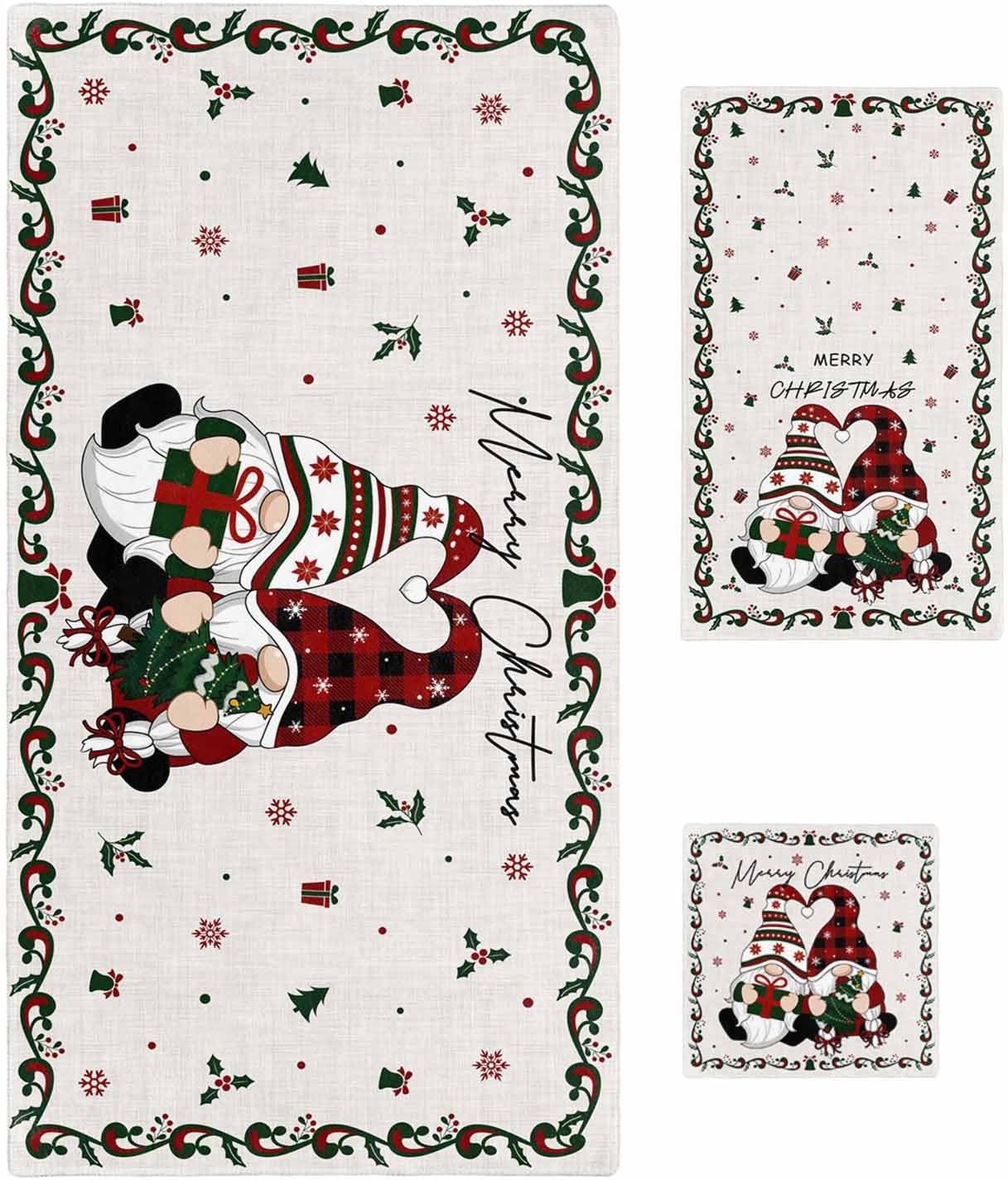 Merry Christmas 3 Piece Bath Towels Set, Xmas Tree Gnomes Snowflake Holiday Soft & Absorbent Towels for Bathroom, Hotel (1 Bath Towel 30x60, 1 Hand Towel 16x28, 1 Washcloth 13x13)