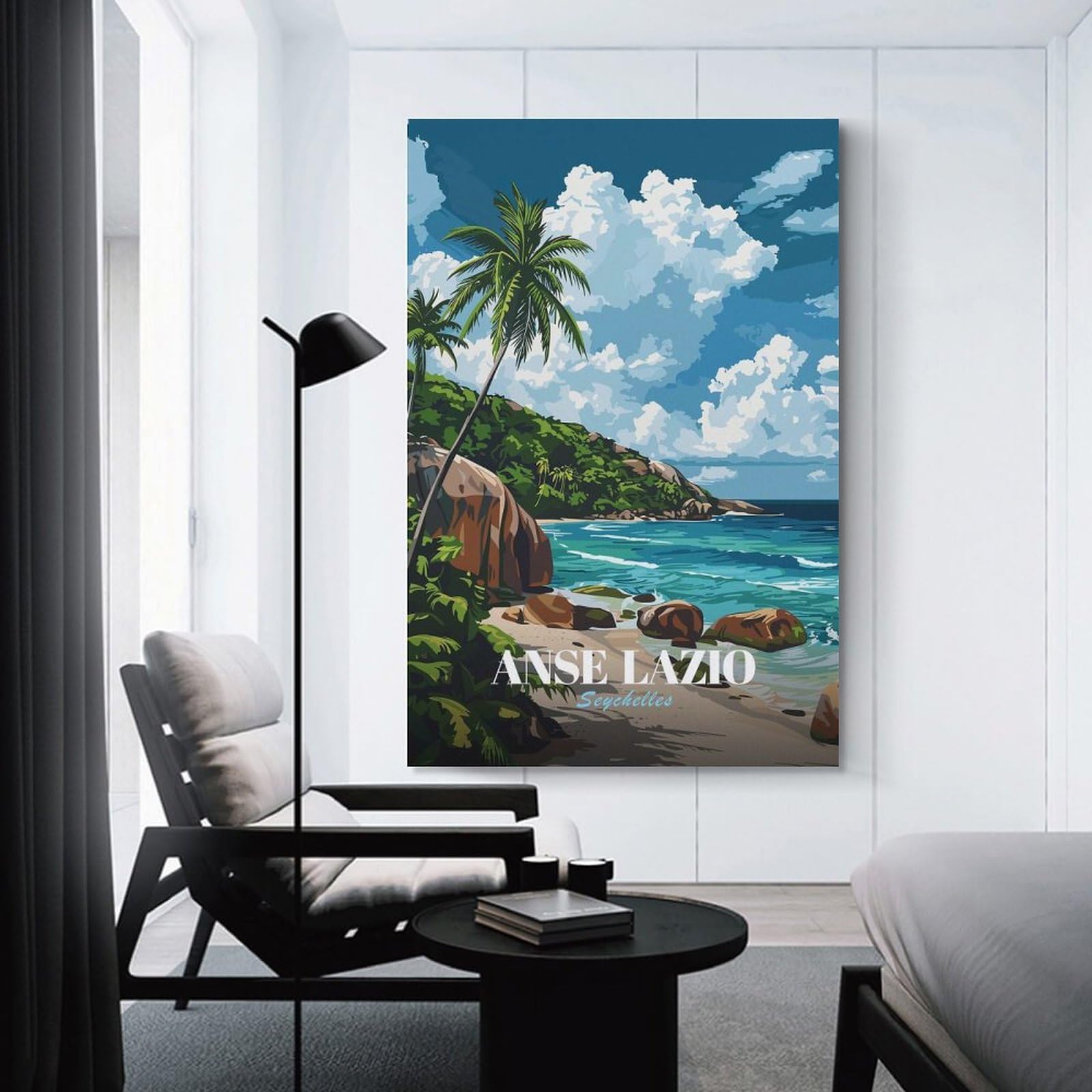 Junmoney Unframe-Style-20 Canvas Wall Picture Anse Lazio Seychelles Tropical Beach, 20X30inch(50X75cm), For Bedroom, Lounge Or Dressing Area, Stylish Decor For A Restful Room Update