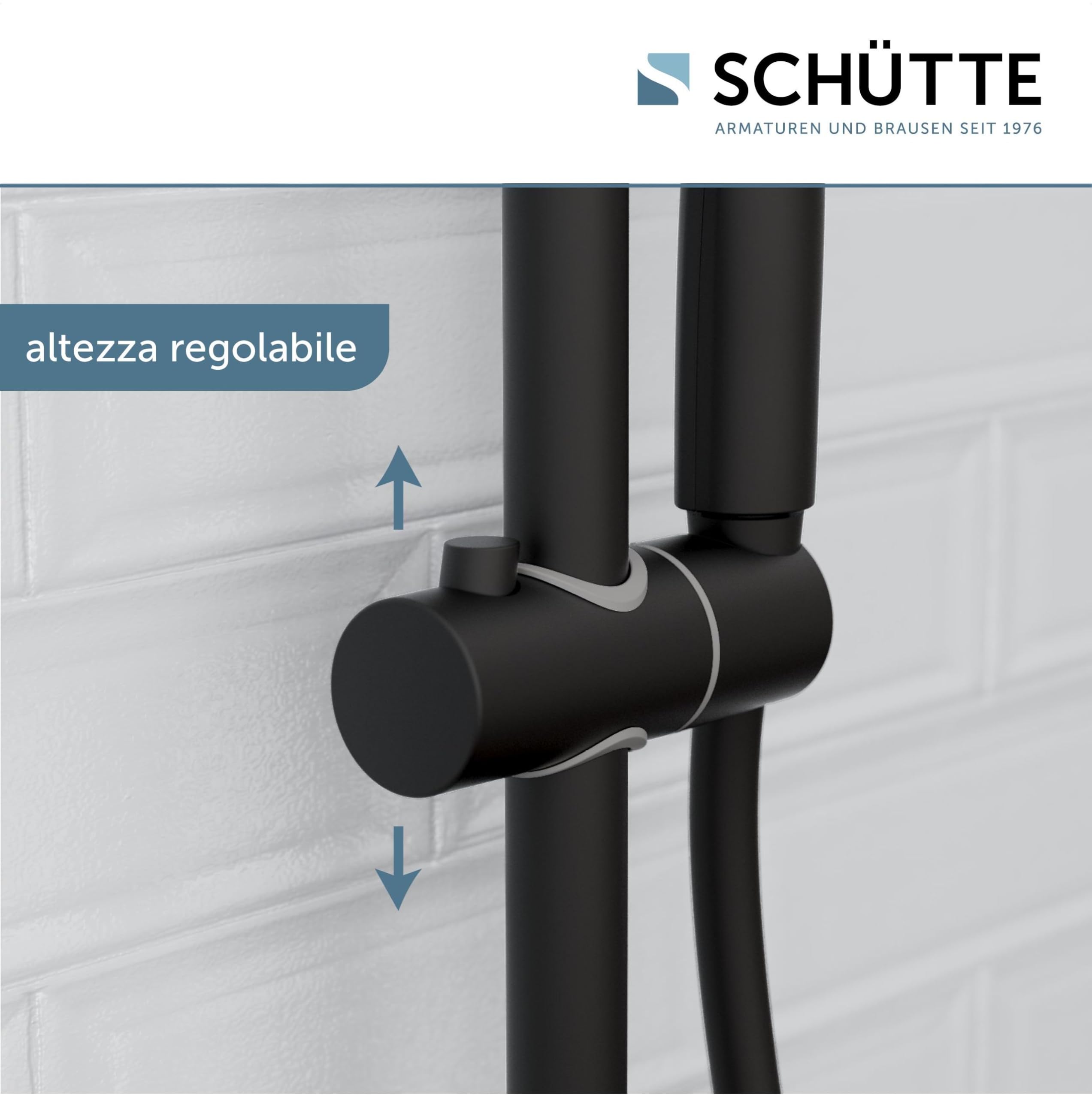 Set Doccia SCHÜTTE RAVEN - Asta Doccia Nera 70 Cm, Soffione 3 Getti, Tubo 150 Cm - Serie Black - Foto 7