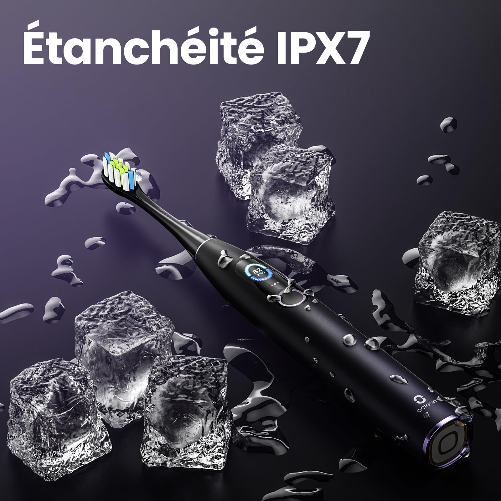 Oclean X Pro Set Brosse à dents électrique, 6 Brosettes et Étui de voyage, 3 Modes et Écran tactile intelligente, Suivi en temps réel, Autonomie 30 jours, Minuteur & Rappel, Set Violet