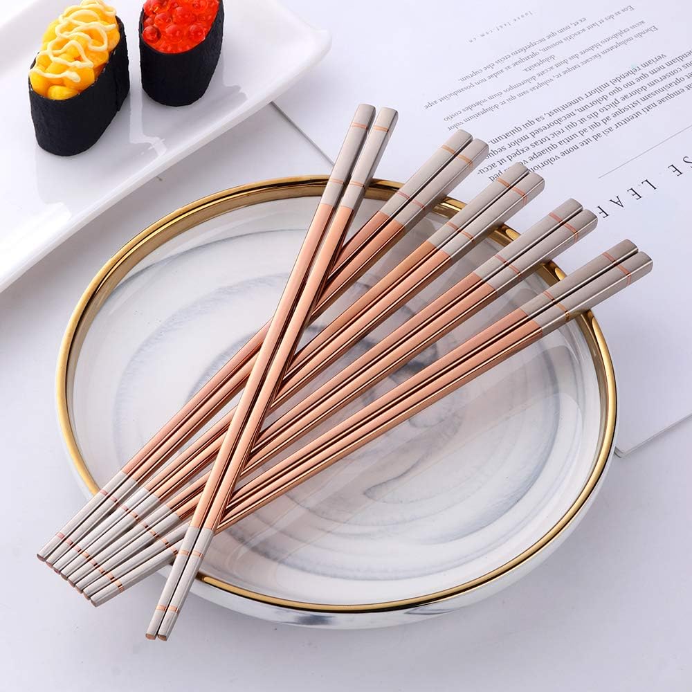 Bisda Reusable Metal Chopsticks Set 5 works Rose Gold Japanese Chopsticks Korean Sushi Chopsticks 23.5 cm Stainless Steel Chinese Chopstick with Gift Box for Christmas Birthday Party Dishwasher Safe - Image 4