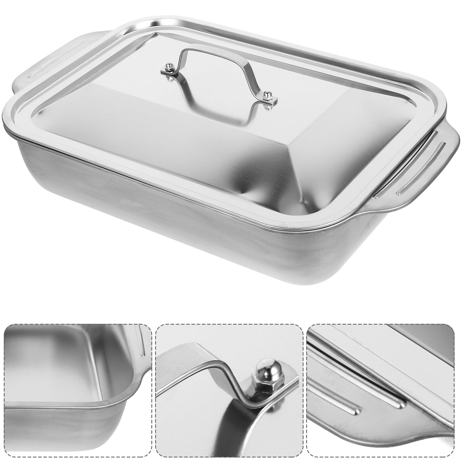 Lasagnera con Coperchio in Acciaio Inox Rettangolare, Teglia da Forno Versatile con Bordi Alti per Cucina Domestica e Barbecue