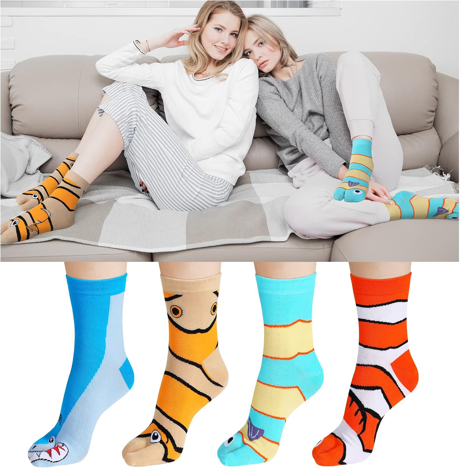 Neer 12 Pairs Ocean Sea Fish Socks Funny Split Toe Socks Novelty Cotton Tabi Split Toe Fish Crew Sock for Women Men Teenager Gift for Christmas - Image 5