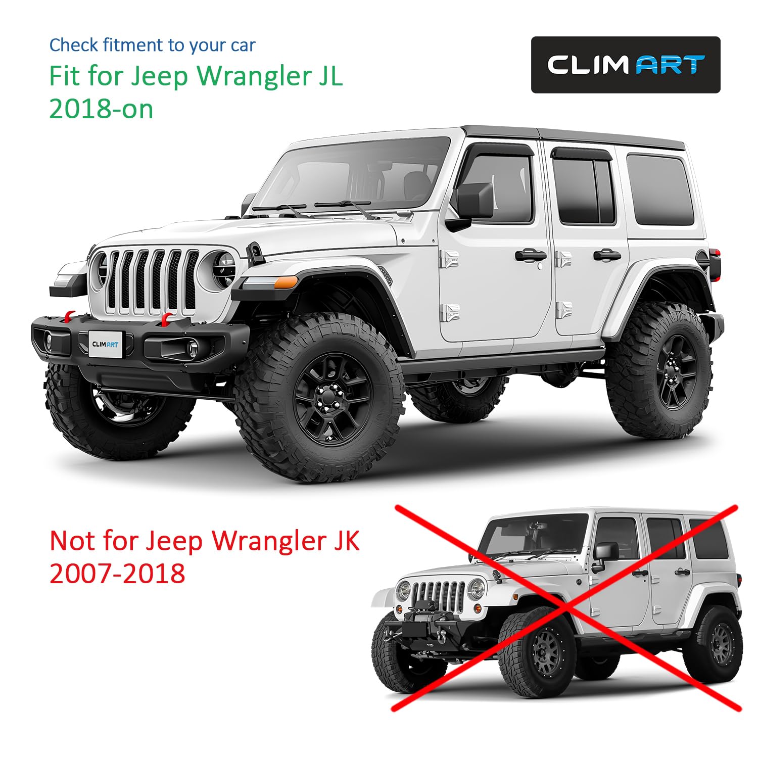 CLIM ART Windabweiser für/kompatible mit Jeep Wrangler 18-26 - Klebe 4 St.