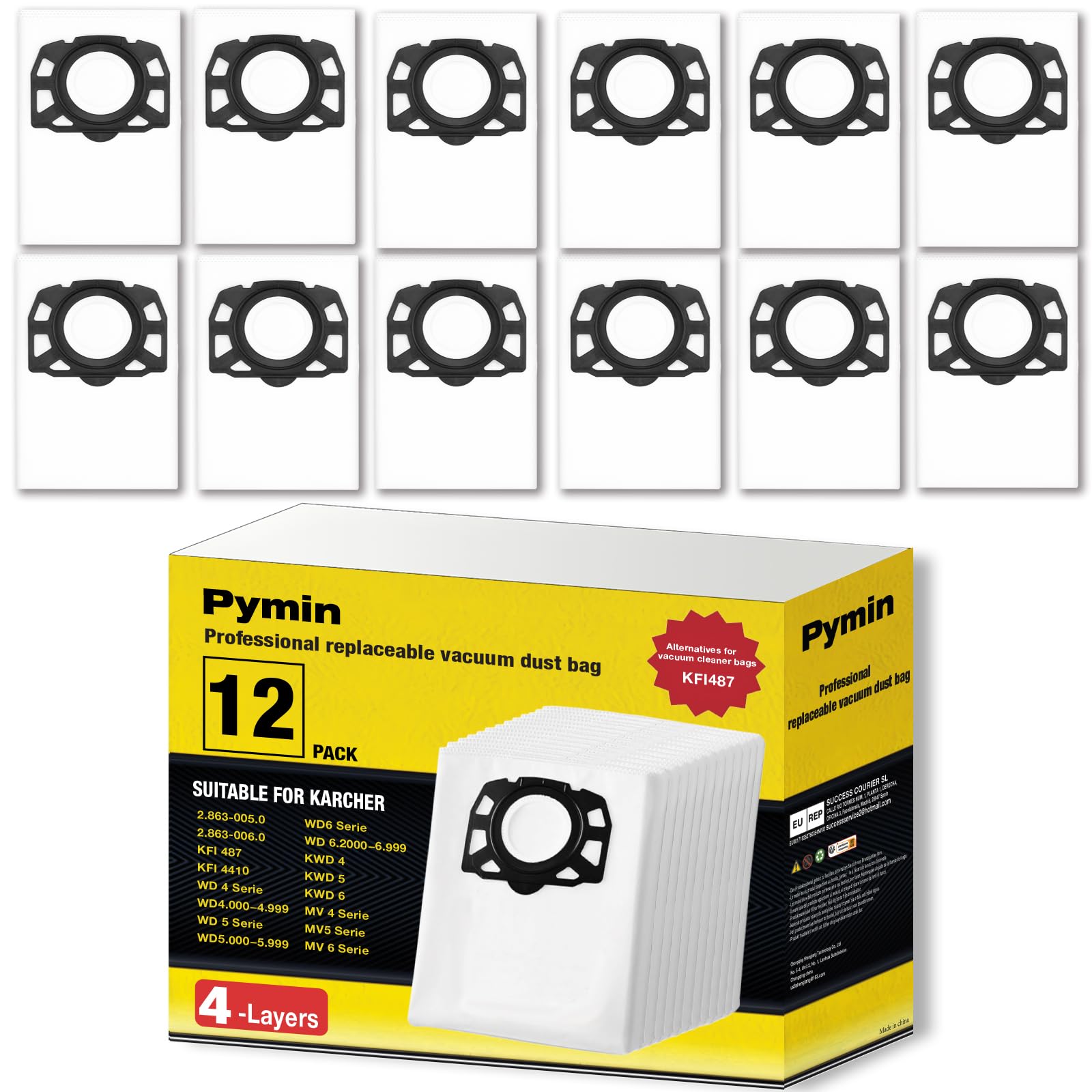 Pymin 12 pieces vacuum cleaner bag for Kärcher KNT4,WD4,WD5,WD6